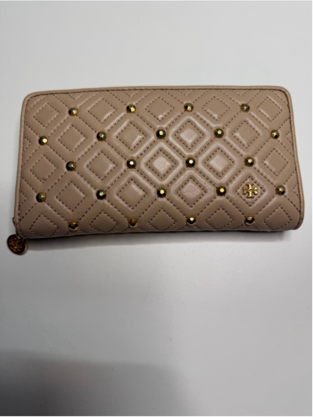 Women's Tory Burch Wallet, One Size, Beige with Gold Studs